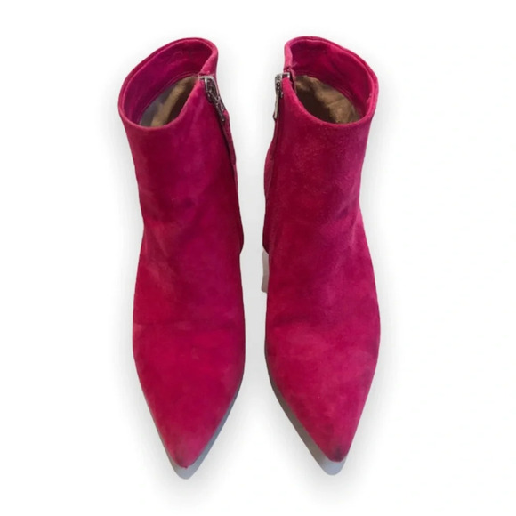 Sam Edelman Colorful Bold Hot Pink Suede Pointed Toe Ankle Booties Women's 6 - Picture 2 of 11